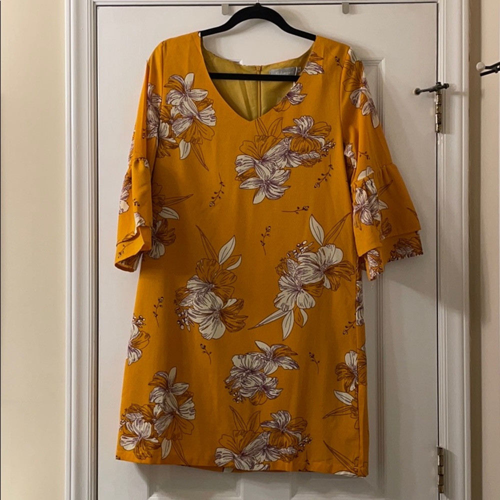 Patterned Bell Sleeve Mini Dress